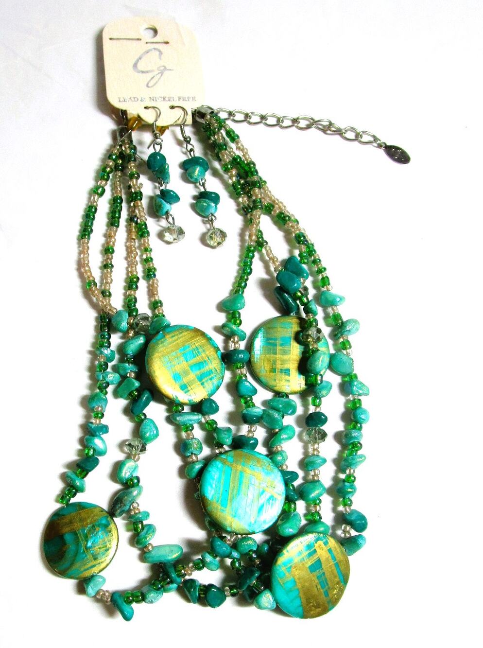 Southwestern Turquoise Medallion Jewelry Set 15" Necklace & Dangle Earrings